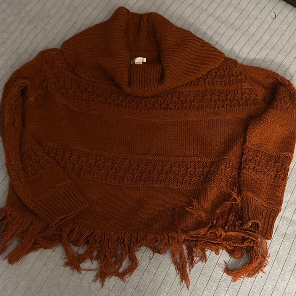 Xhilaration Rust Fringe Turtleneck Sweater